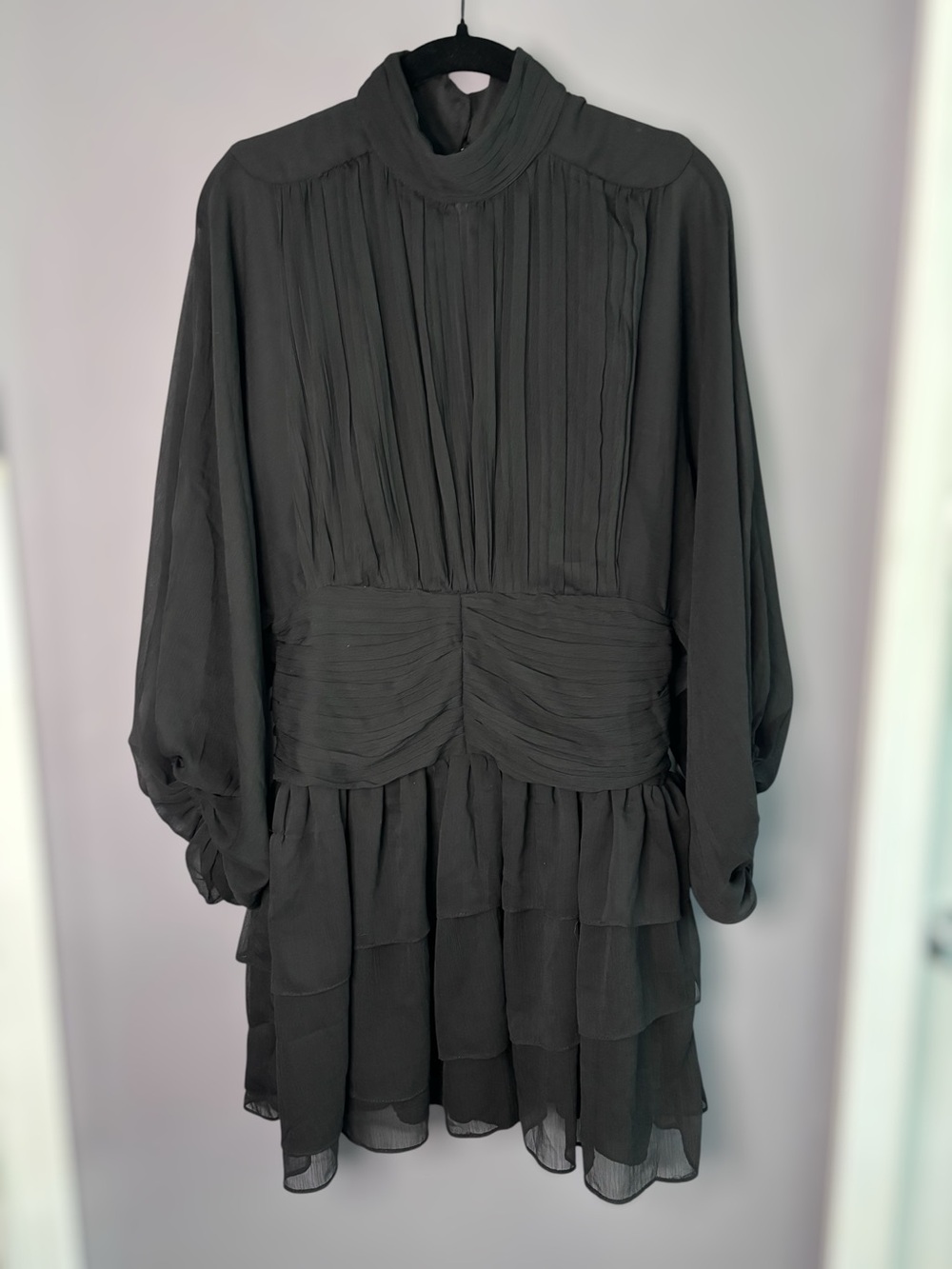 Express Black Balloon Sleeve High Neck Open Back Dress 8
